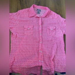 Wrancher by Wrangler Pink & White Design Pearl Snap Buttons S/S Shirt Size Xl